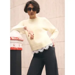 Mint Velvet Yellow Wool Blend Lace Hem Jumper